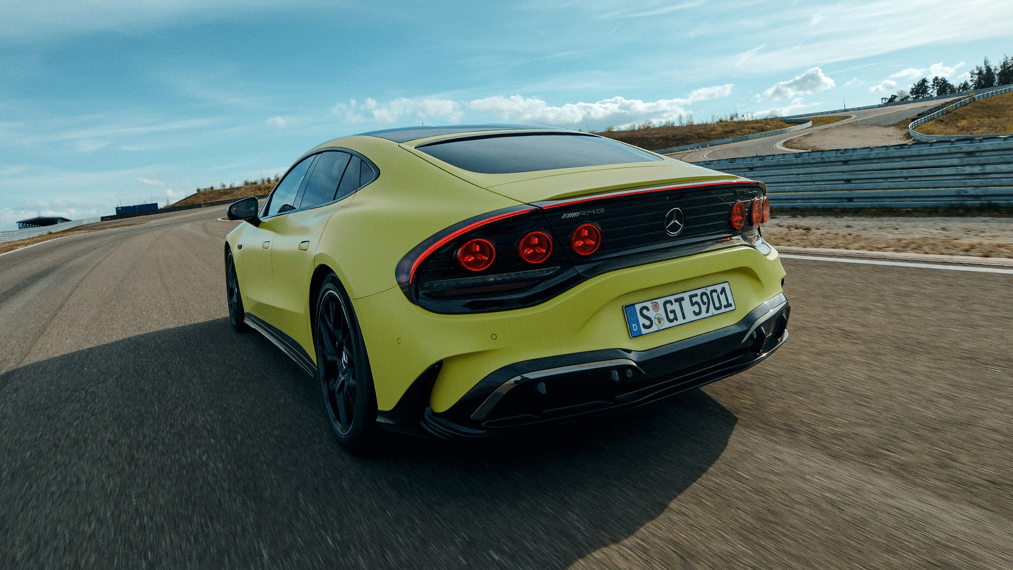 The all-new Mercedes-AMG GT 63 4-Door Coupé, 2026. Mercedes-AMG GT 63 4-Door Coupé | combined energy consumption 21.0-17.9 kWh/100 km | combined CO2 emissions 0 g/km | CO2 class: A // The all-new Mercedes-AMG GT 63 4-Door Coupé, 2026. Mercedes‑AMG GT 63 4-Door Coupé | combined energy consumption 21.0-17.9 kWh/100 km | combined CO2 emissions 0 g/km | CO2 class: A