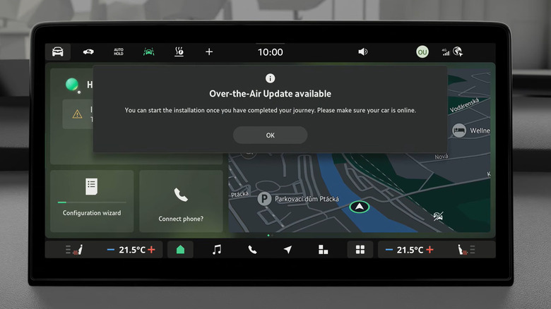 Skoda infotainment system showing software update is available