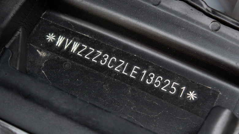 A vehicle identification number on a car.