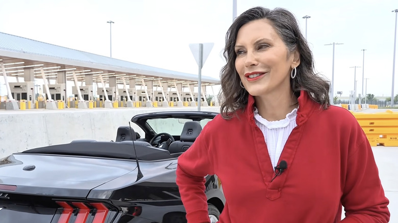 That Woman From Michigan' Takes Victory Lap Across The Gordie Howe Bridge In A Ford Mustang Convertible