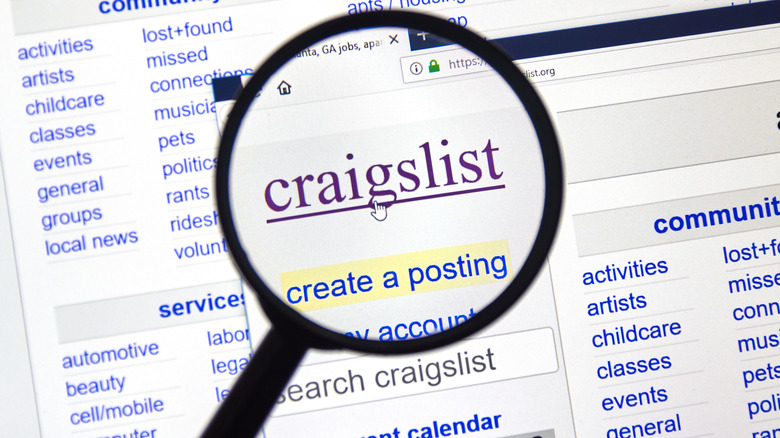 An image shows a magnifying glass looking at a Craigslist search page.