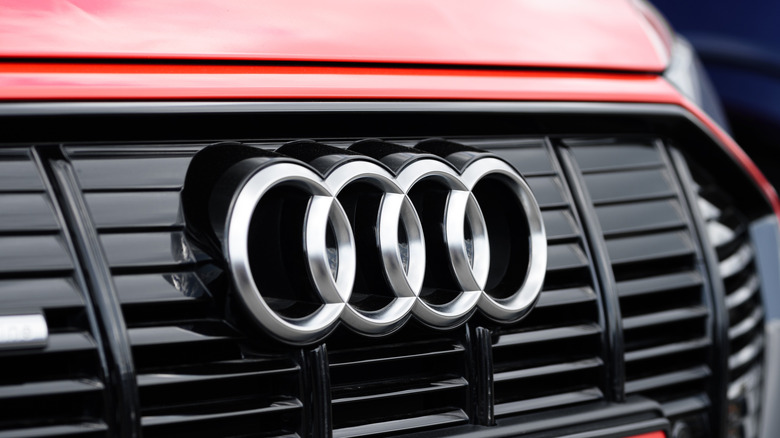 KIROV, RUSSIA - MAY 29, 2024 audi logo, close up view, car dealer and manufacturer, global automobile manufacture